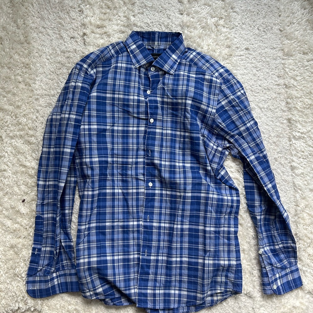 Ermenegildo Zegna Blue and White Casual Button Down Shirt